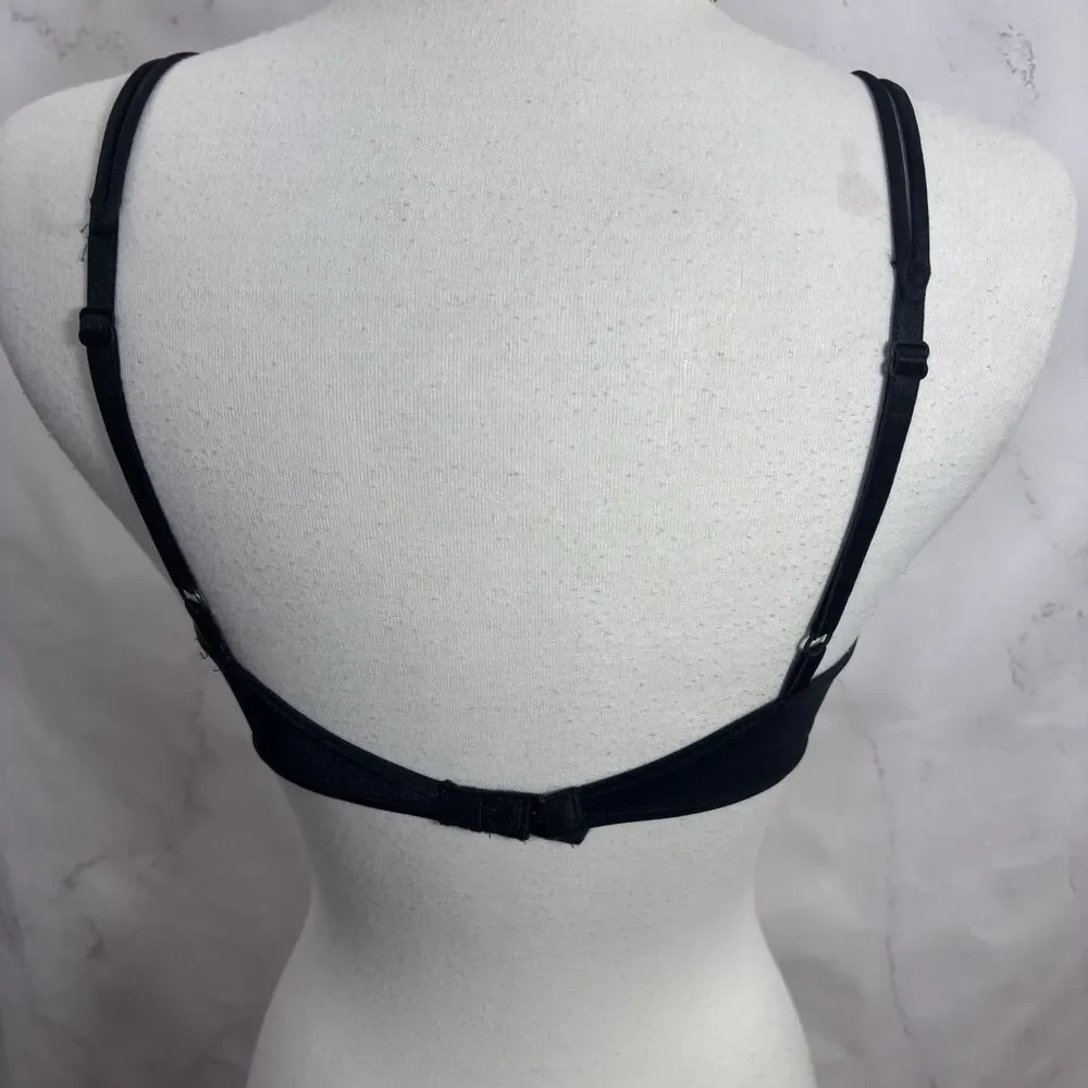 Vintage 90s  Lily of France Lace Plunge Bra 36B Black Lingerie Underwire Unlined